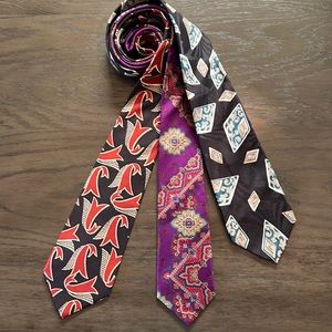 Bundle of 3 Designer 100% Silk Neck Ties, Halston, John Weitz & Bill Robinson